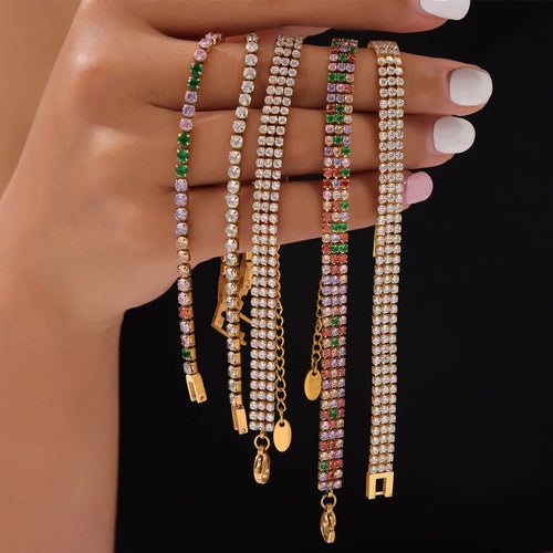 Load image 1 in gallery view. 18K Gold Plated Luxury Fashion Bracelet Multi Colorful Zircon Tennis Chain