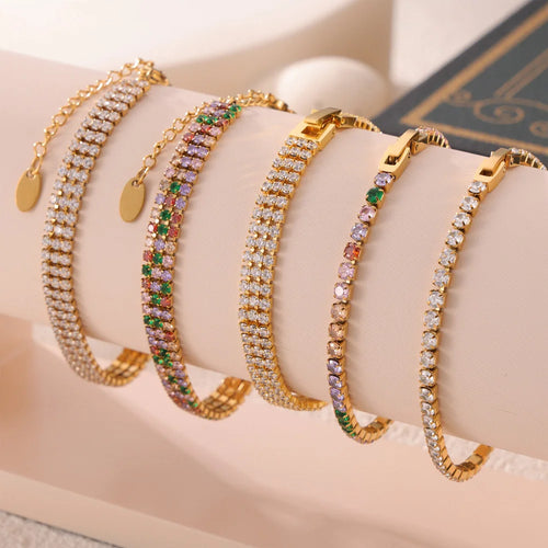 Load image 1 in gallery view. 18K Gold Plated Luxury Fashion Bracelet Multi Colorful Zircon Tennis Chain