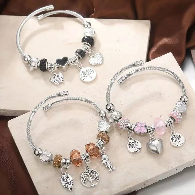 Jewelry Pan Family Style Elephant Peach Heart Tree Pendant Bracelets for Festival Gift