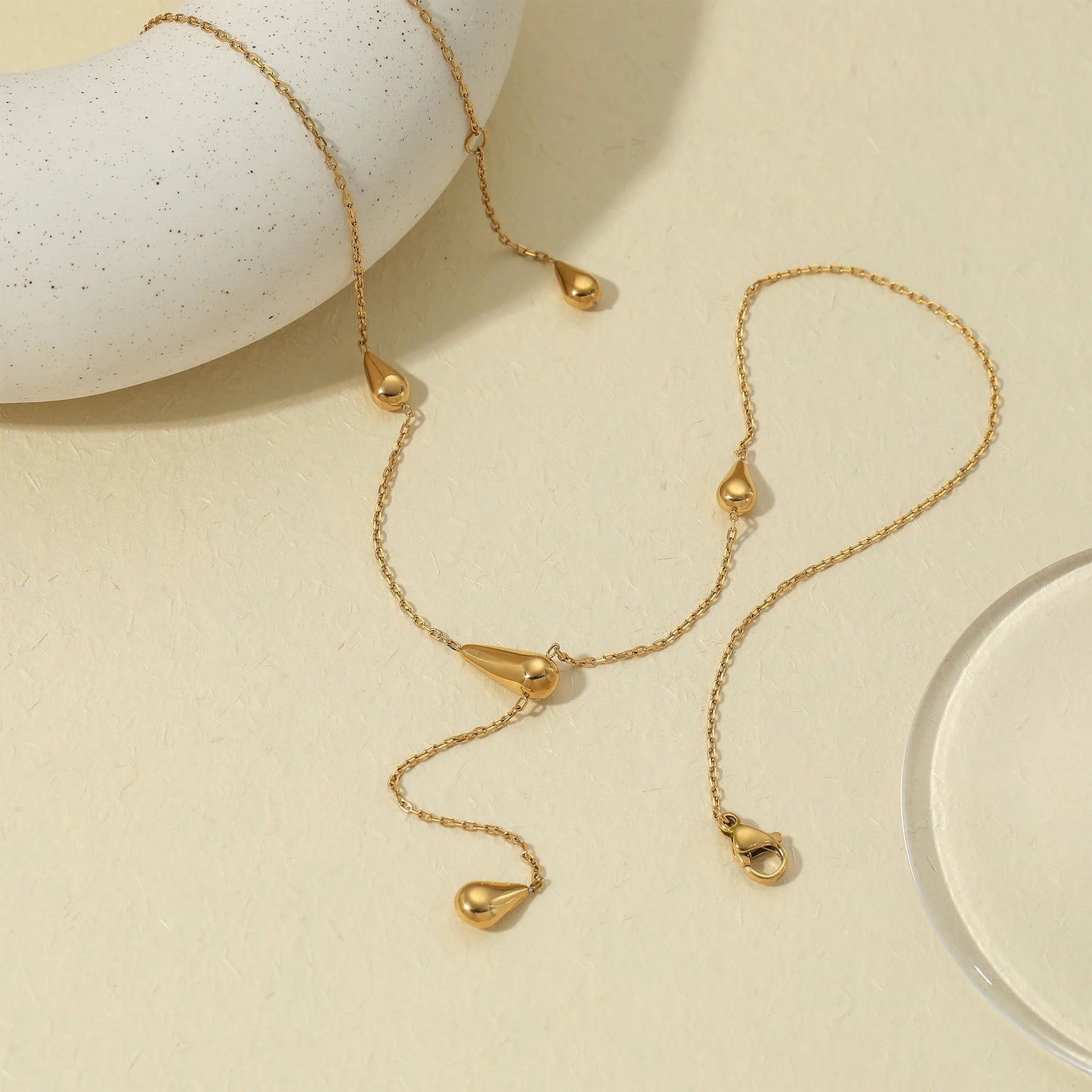 Gold Plated  Water Drop Pendent Y Shape Necklace Waterproof
