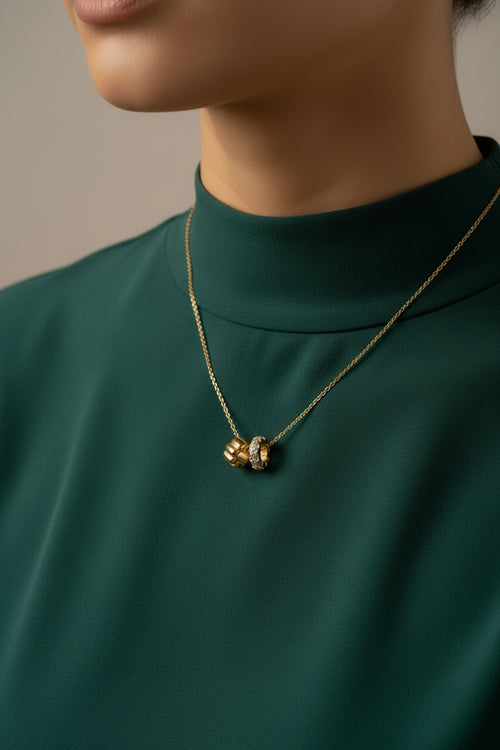 Load image 1 in gallery view. Lucky Bead Pendant 18K Gold Plated Square Pink Rhinestone Heart Flower Circle Lucky Bead Necklace Woman & Kids