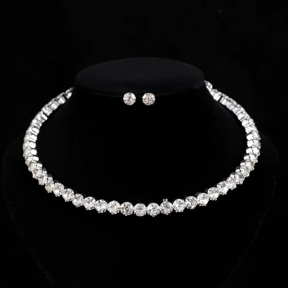 Platinum Plated Jewelry Set Necklace Earring Bracelet for Parties and Weddings Classic