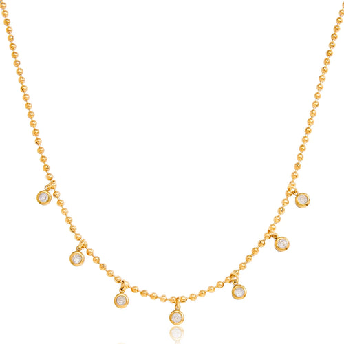 Load image 1 in gallery view. 18K Gold Plated Trendy Classic Round White Zircon Pendant Bead Necklace