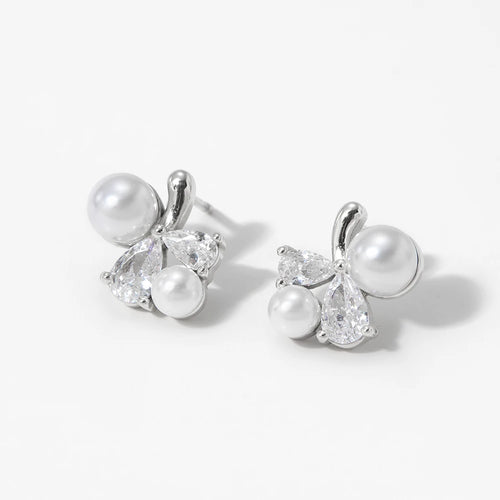 Load image 1 in gallery view. Gold and Silver Plated Pearl Zircon Minimalist Hypoallergenic Waterproof Stud Earrings