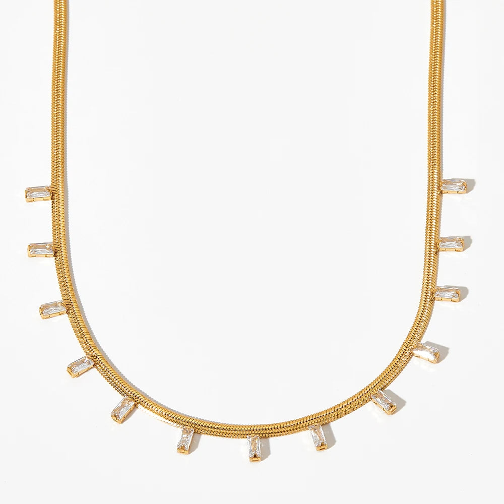 14K Gold Plated White Zircon Snake Chain Tarnish Free Necklace for Women
