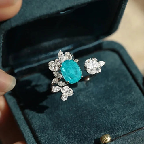 Load image 1 in gallery view. Paraiba Resizable Platinum Plated Wedding Engagement Zircon Rings for Women