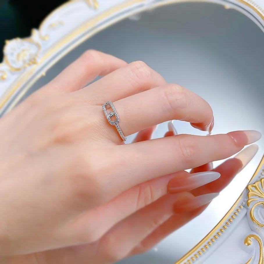 Elegant Classic 925 Sterling Silver Small Zircon Geometric Hollow Out Rings