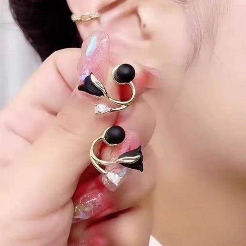 Load image 1 in gallery view. Gold Plated Diamond Earrings Crystal Ginkgo Red Flower Pearl Tulip Stud Earrings