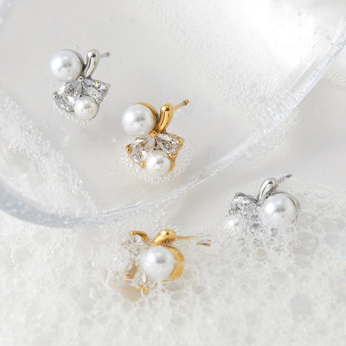 Load image 1 in gallery view. Gold and Silver Plated Pearl Zircon Minimalist Hypoallergenic Waterproof Stud Earrings