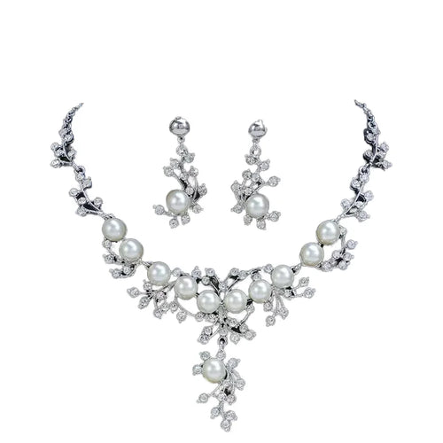 Load image 1 in gallery view. 18K Gold Plated Women's Pearl Necklace Set Weddings Engagements