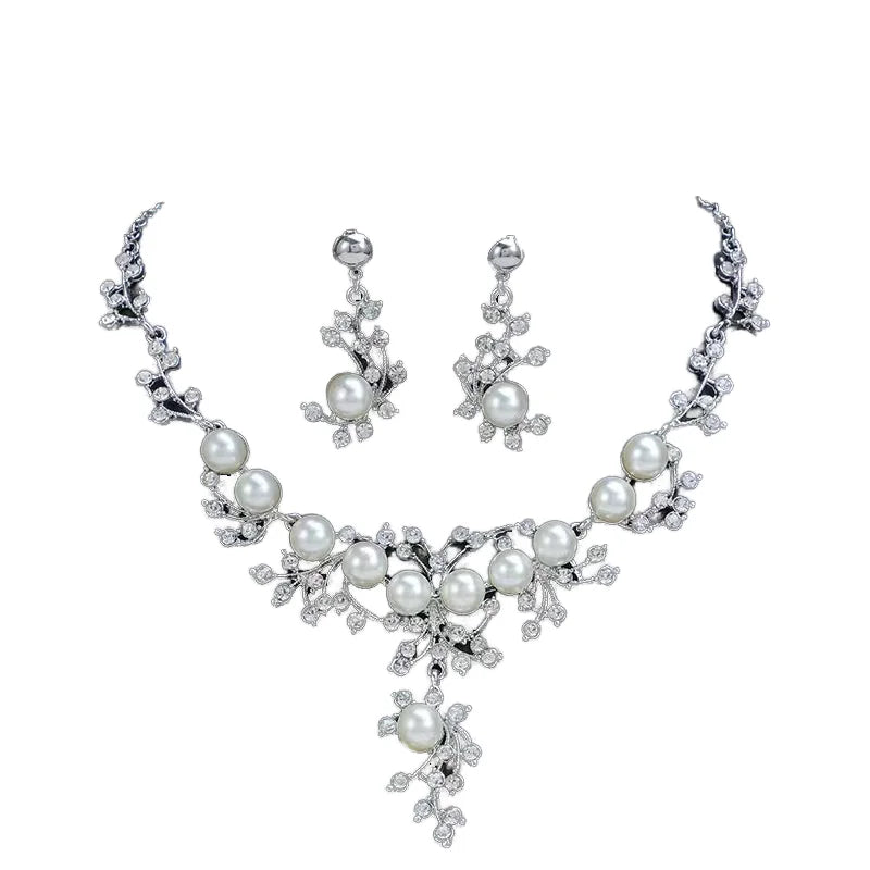 18K Gold Plated Women's Pearl Necklace Set Weddings Engagements