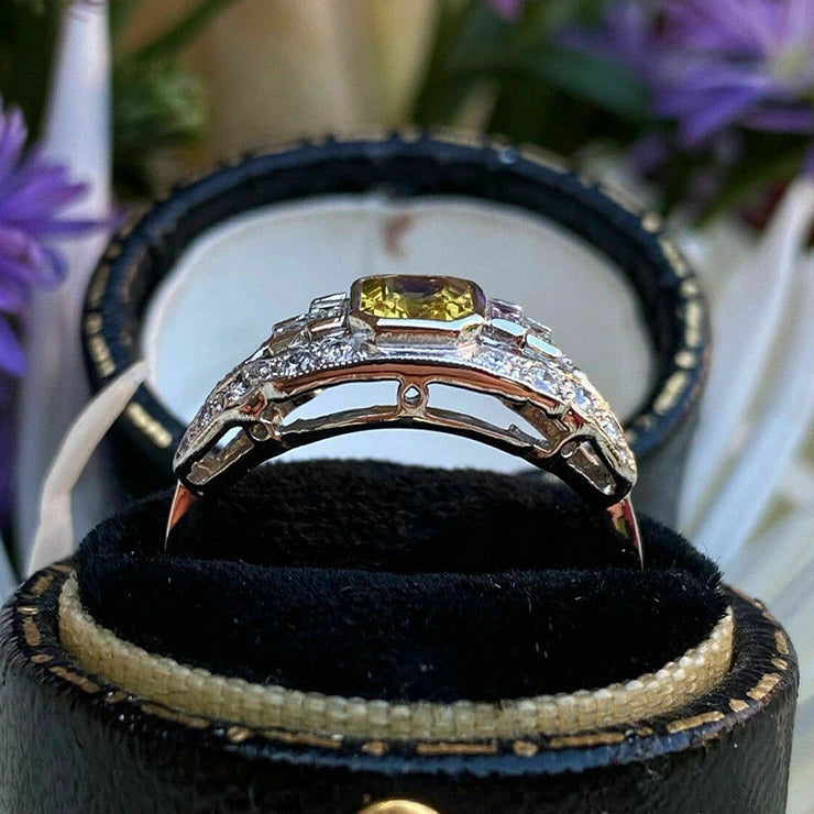 Silver Plated Dazzling Yellow Crystal Cubic Zirconia Engagement Wedding  Rings for Women