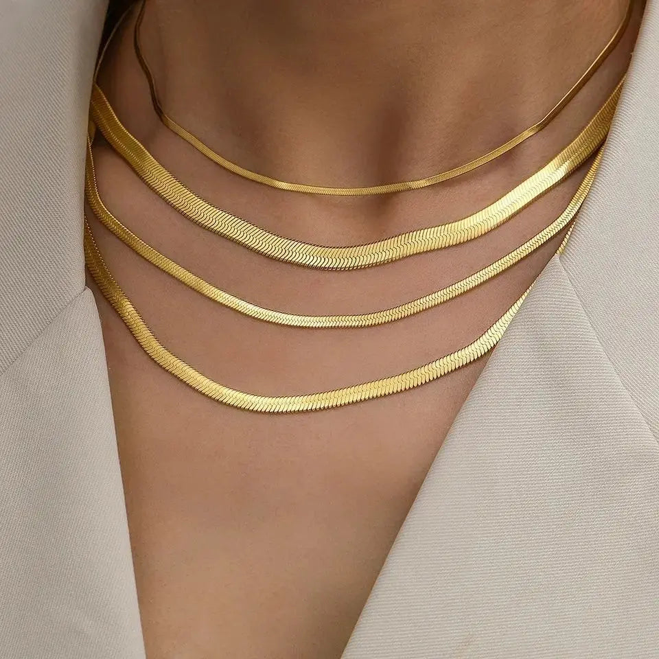 18K PVD Gold Plated Herringbone Chain Necklace Snake Chain for Women