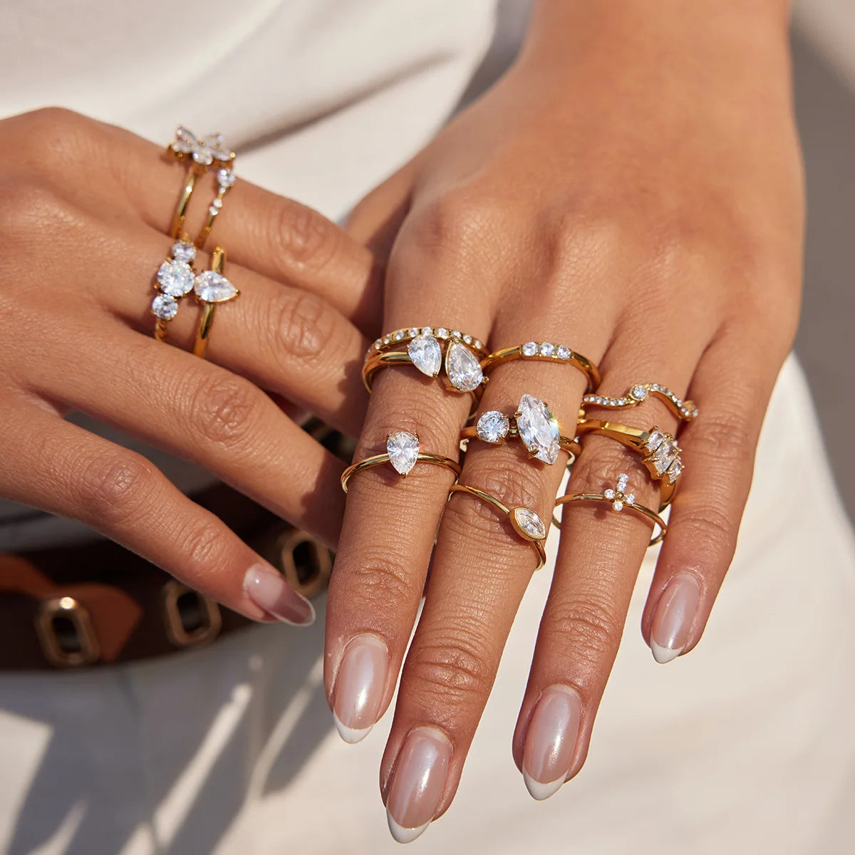 18K Gold Plated White Zirconia Multi Style Rings