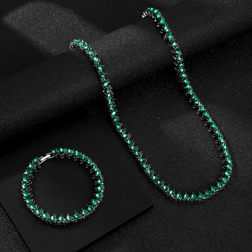 Load image 1 in gallery view. Personalized Silver Plated Green Heart Baguette Necklaces 2pcs Set for Women Girlfriend Wife Gifts