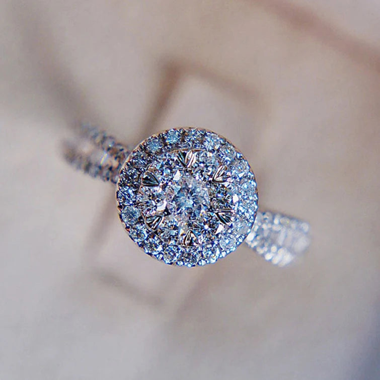 Silver Plated Crystal Cubic Zirconia Rings for Engagement Wedding for Women