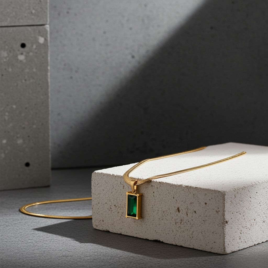 18k Gold Plated Women Necklace Green Lab Created Stone