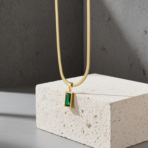 Load image 1 in gallery view. 18k Gold Plated Women Necklace Green Lab Created Stone