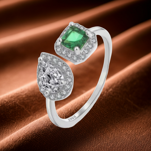 Load image 1 in gallery view. Genuine Sterling Silver Adjustable Ring Green Zircon Crystal New Creative Oval Cut