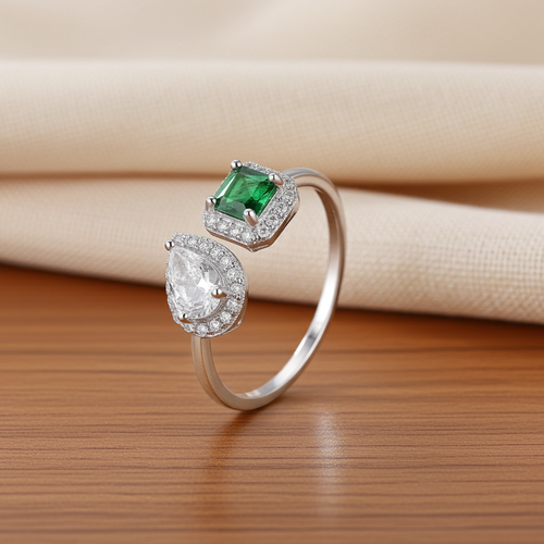 Load image 1 in gallery view. Genuine Sterling Silver Adjustable Ring Green Zircon Crystal New Creative Oval Cut