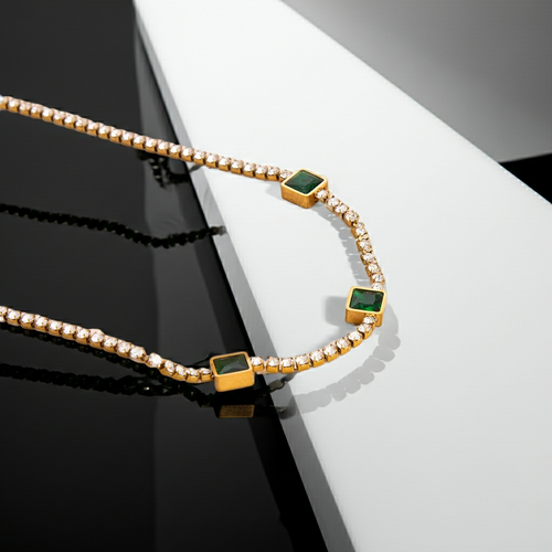Load image 1 in gallery view. 18K Gold Plated  Emerald Zircon Snake Chain Necklace for Women