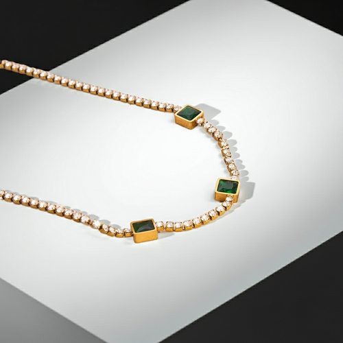 Load image 1 in gallery view. 18K Gold Plated  Emerald Zircon Snake Chain Necklace for Women