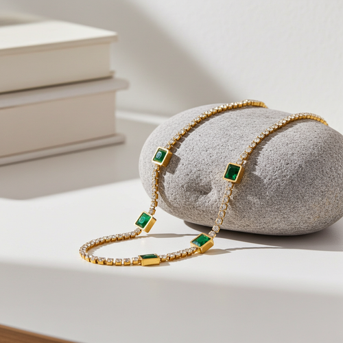 Load image 1 in gallery view. 18K Gold Plated  Emerald Zircon Snake Chain Necklace for Women