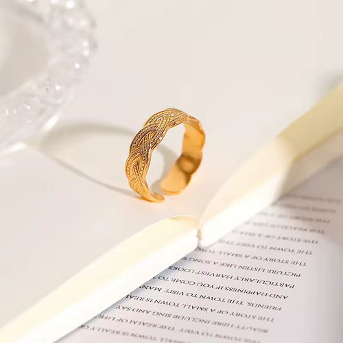 Load image 1 in gallery view. 18K Yellow Gold Plated Stainless Steel  Adjustable Opening Ring