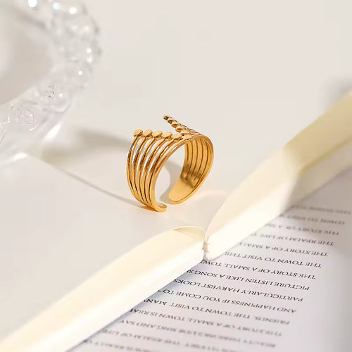 Load image 1 in gallery view. 18K Yellow Gold Plated Stainless Steel  Adjustable Opening Ring