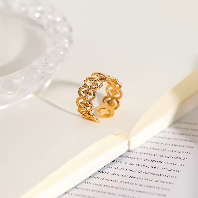 18K Yellow Gold Plated Stainless Steel  Adjustable Opening Ring
