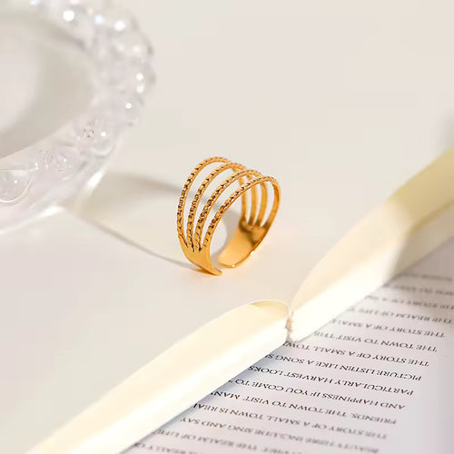 Load image 1 in gallery view. 18K Yellow Gold Plated Stainless Steel  Adjustable Opening Ring