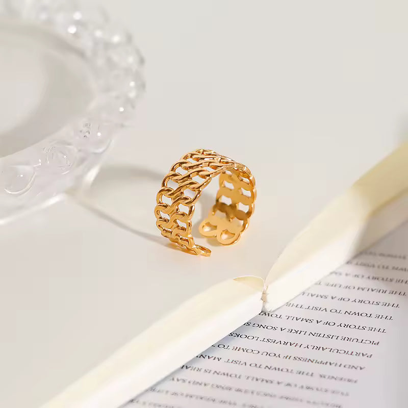 18K Yellow Gold Plated Stainless Steel  Adjustable Opening Ring