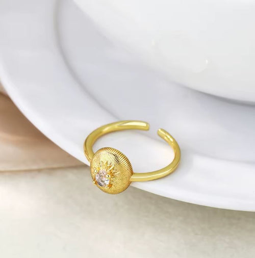 Load image 1 in gallery view. 18K Gold Plated Luxury Gold Brushed Snowflake Zircon Ring | Elegant Women’s Jewelry