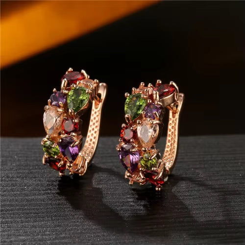 Load image 1 in gallery view. Hoop Earrings Multi Stone CZ Gold Plated Cute Trendy for Kids Women