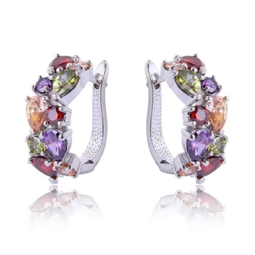 Hoop Earrings Multi Stone CZ Gold Plated Cute Trendy for Kids Women