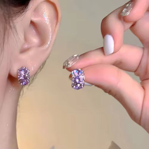 Silver Plated Purple Hoop Earrings Cute Trendy for Woman