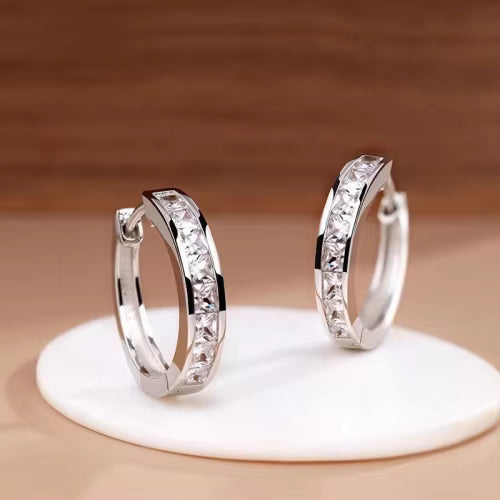 Silver Plated Crystal Hoop Earrings Cute Trendy for Woman