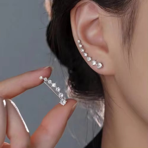 Load image 1 in gallery view. Silver Plated CZ Long Stud Earrings Cute Trendy for Woman