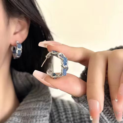 Hoop Earrings Blue Silver Plated Cute Trendy for Kids Women