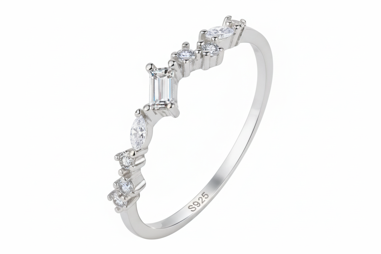 925 Sterling Silver Small Zircon Shine Princess Cut Ring