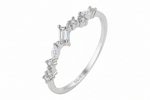 Load image 1 in gallery view. 925 Sterling Silver Small Zircon Shine Princess Cut Ring