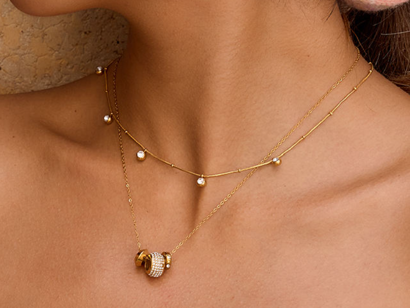 18K Gold Plated Rhinestone Smooth Spacer Beads Pendant
