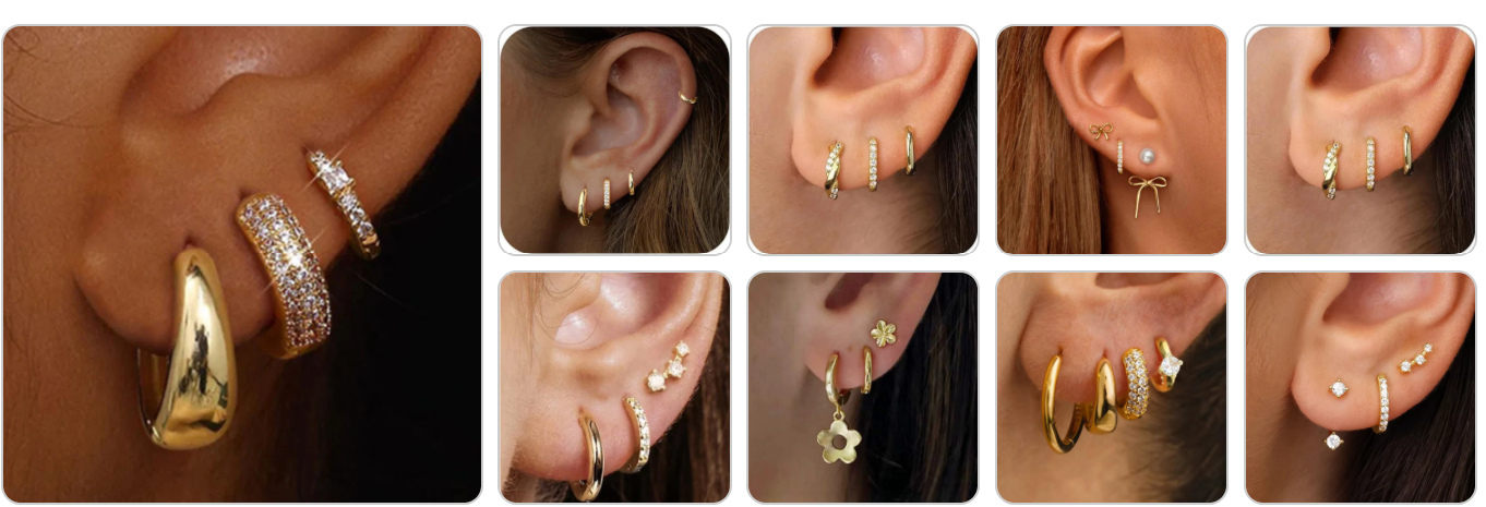 Small 14K Gold Plated Chunky Stacks Earrings Set for Kids Women