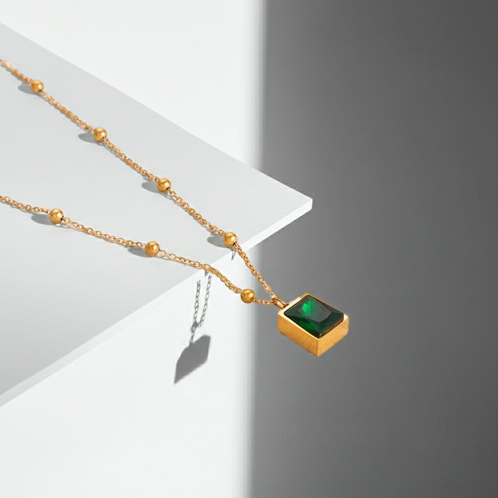 18K Gold Plated  Emerald Zircon Snake Chain Necklace for Women