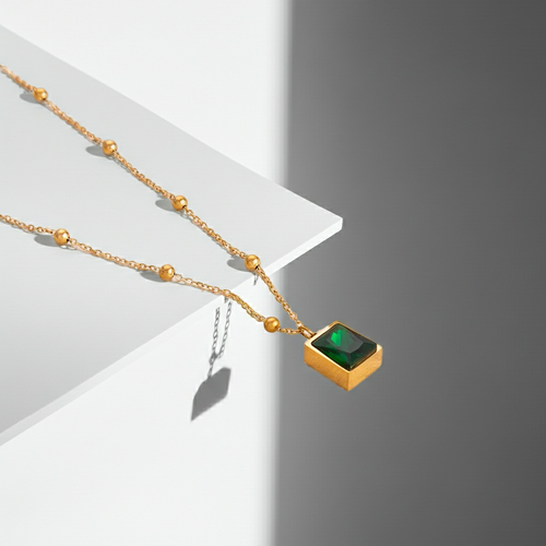 Load image 1 in gallery view. 18K Gold Plated  Emerald Zircon Snake Chain Necklace for Women