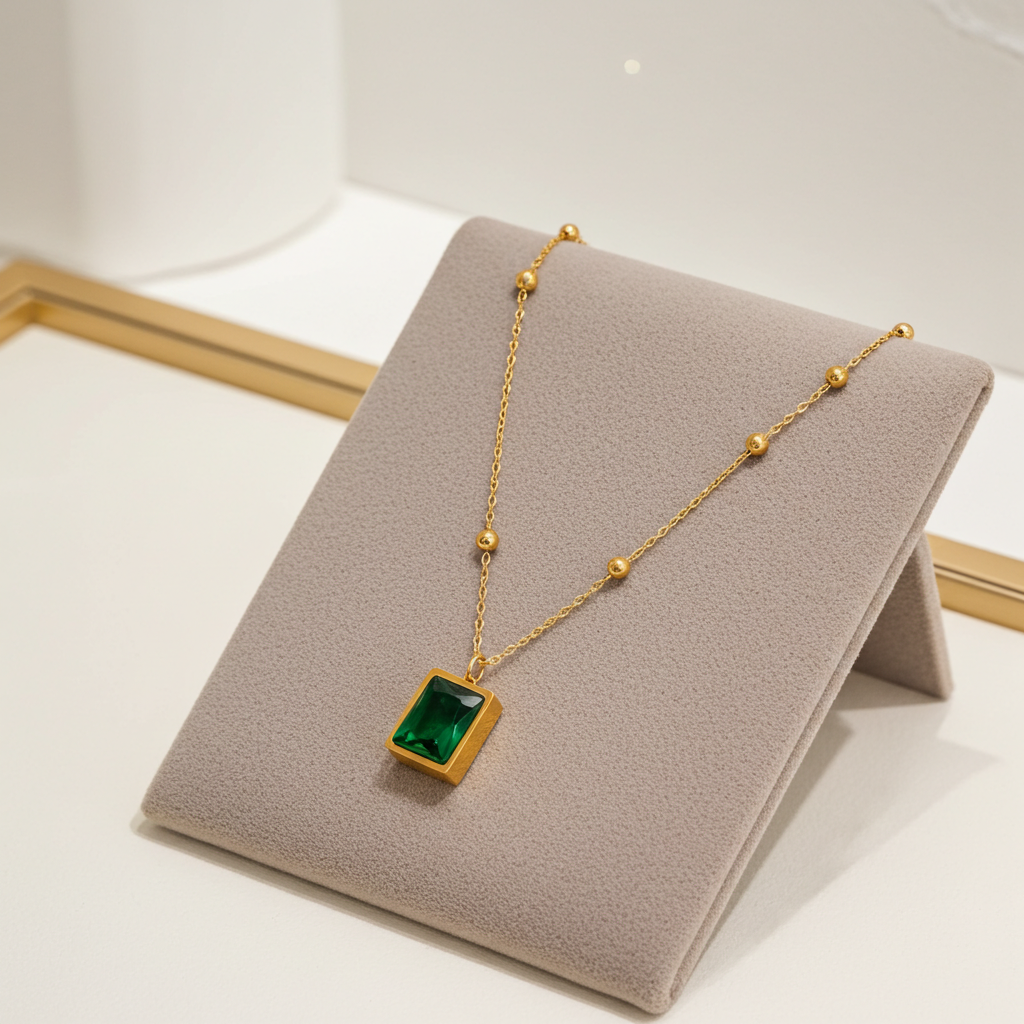18K Gold Plated  Emerald Zircon Snake Chain Necklace for Women