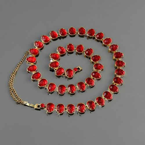 Load image 1 in gallery view. Rhinestone-Studded Red Skull Necklace Cuban Chain for Hip Hop Fans