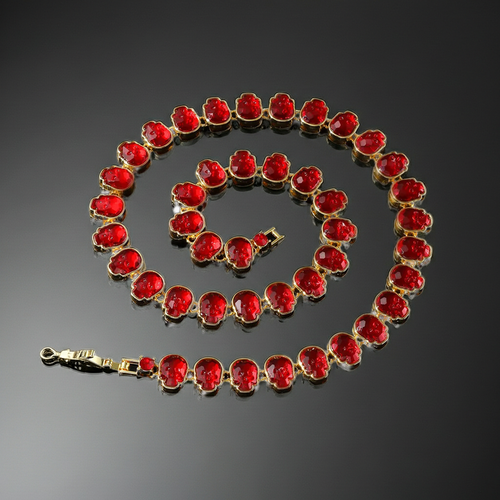 Load image 1 in gallery view. Rhinestone-Studded Red Skull Necklace Cuban Chain for Hip Hop Fans
