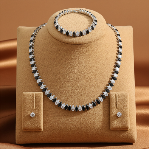 Load image 1 in gallery view. Customized Four-Piece Fine Jewelry Set Full Diamond Zircon Open Collar Style Gold Oval Zircon Earrings Bracelet Necklace