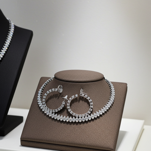 Load image 1 in gallery view. Customized Four-Piece Fine Jewelry Set Full Diamond Zircon Open Collar Style Gold Oval Zircon Earrings Bracelet Necklace